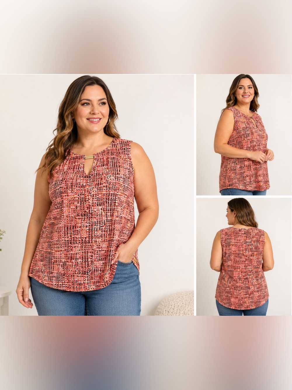 Adrienne Vittadini XL Sleeveless Keyhole Blouse Abstract Print NWT